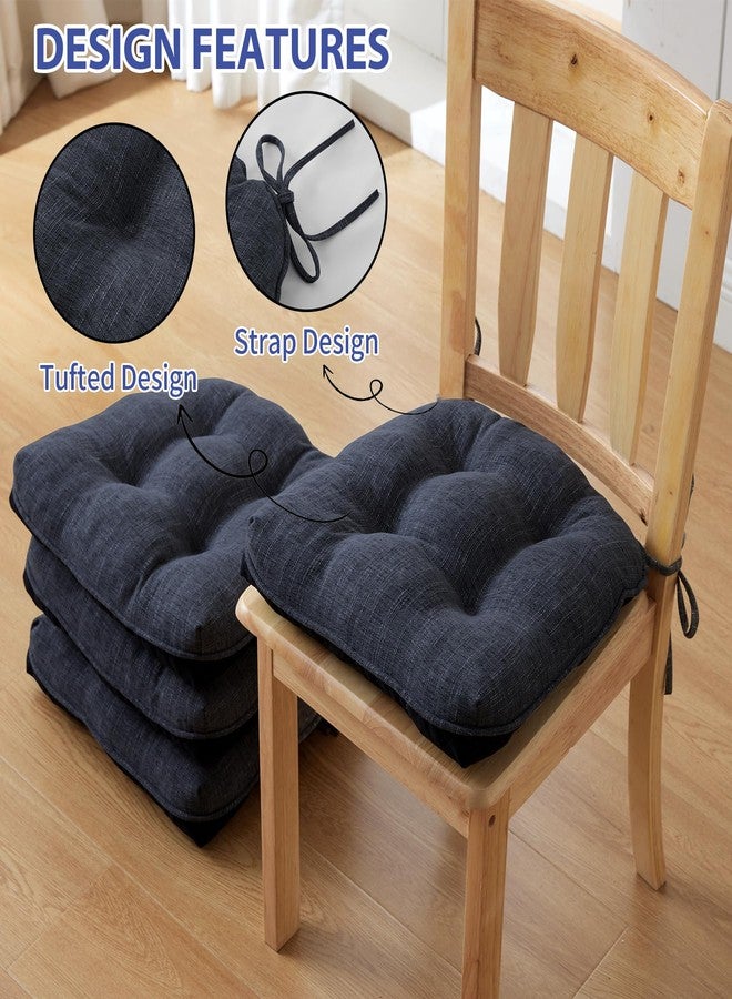 IPYNBAP Chair Cushions for Dining Chairs Set of 4, Kitchen Chair Cushions, Chair Pads with Ties and Non Slip Backing, Tufted Memory Foam Seat Cushion 4 Pack, 15.5" x 15.5" x 4", Navy Blue - Image 2